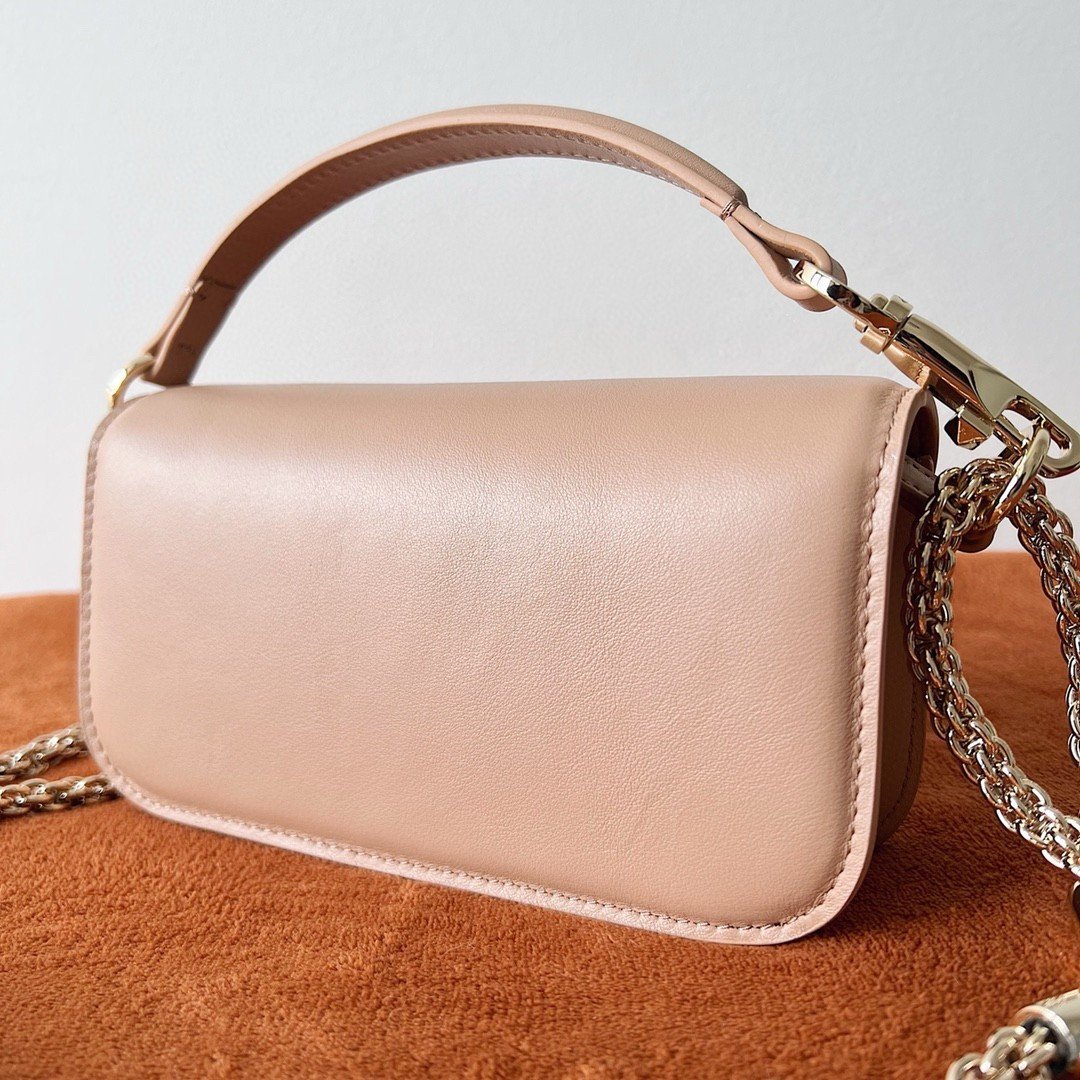 Valentino Small Loco Shoulder Bag in Powder Beige Leather