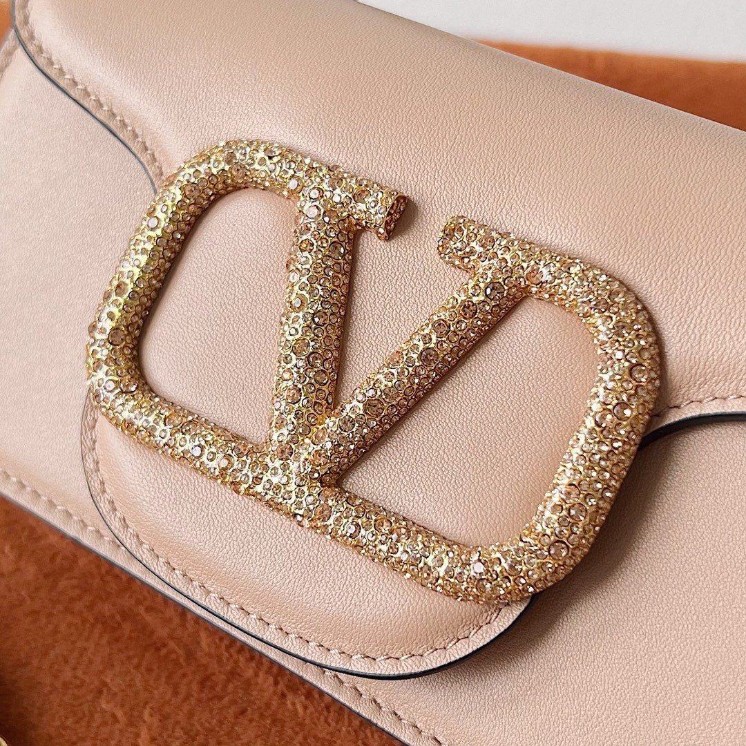 Valentino Small Loco Shoulder Poudre Bag with Crystals Logo