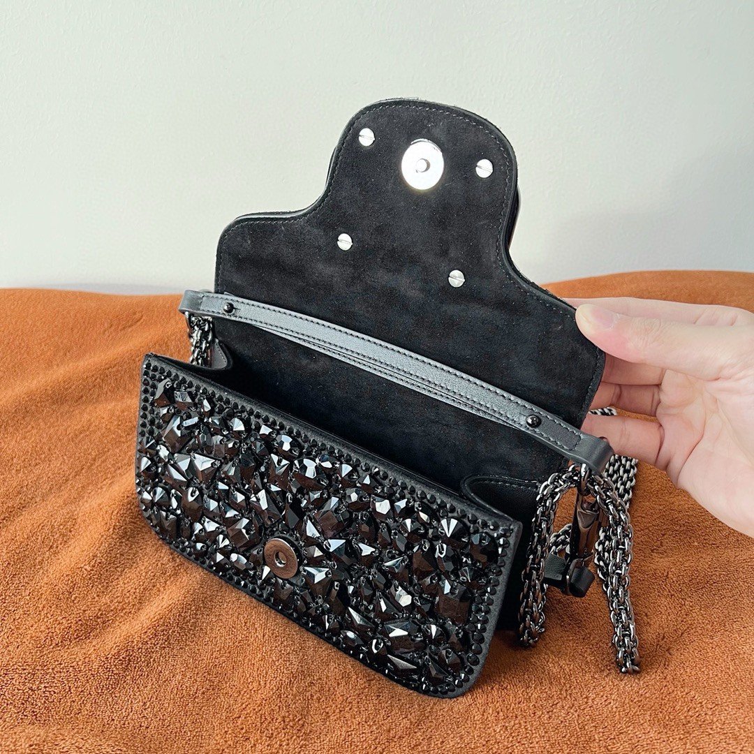 Valentino Small Loco Shoulder Bag with Black Crystals