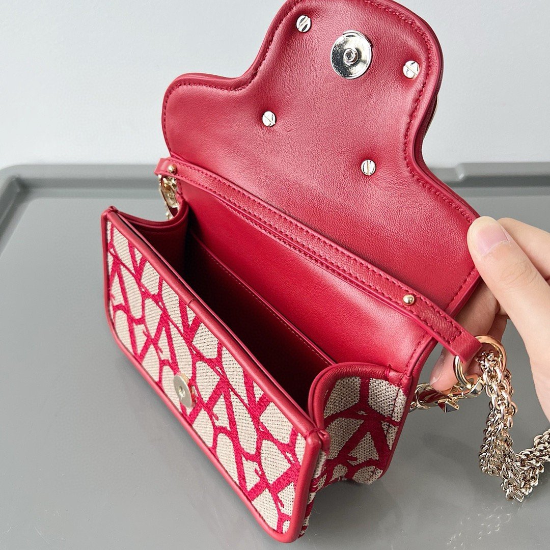 Valentino Small Loco Shoulder Bag in Red Toile Iconographe