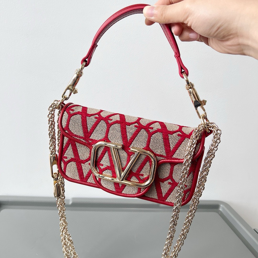 Valentino Small Loco Shoulder Bag in Red Toile Iconographe