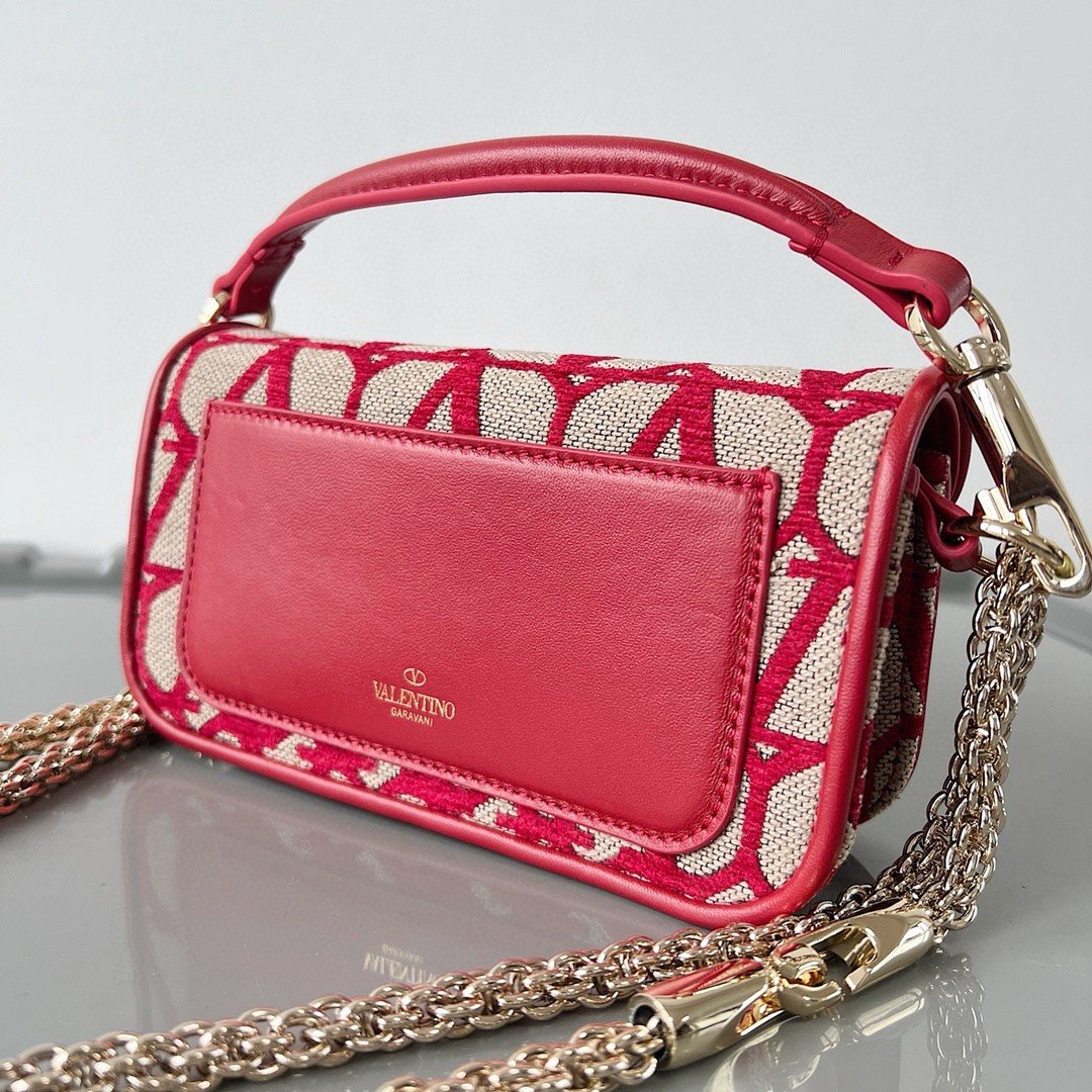 Valentino Small Loco Shoulder Bag in Red Toile Iconographe