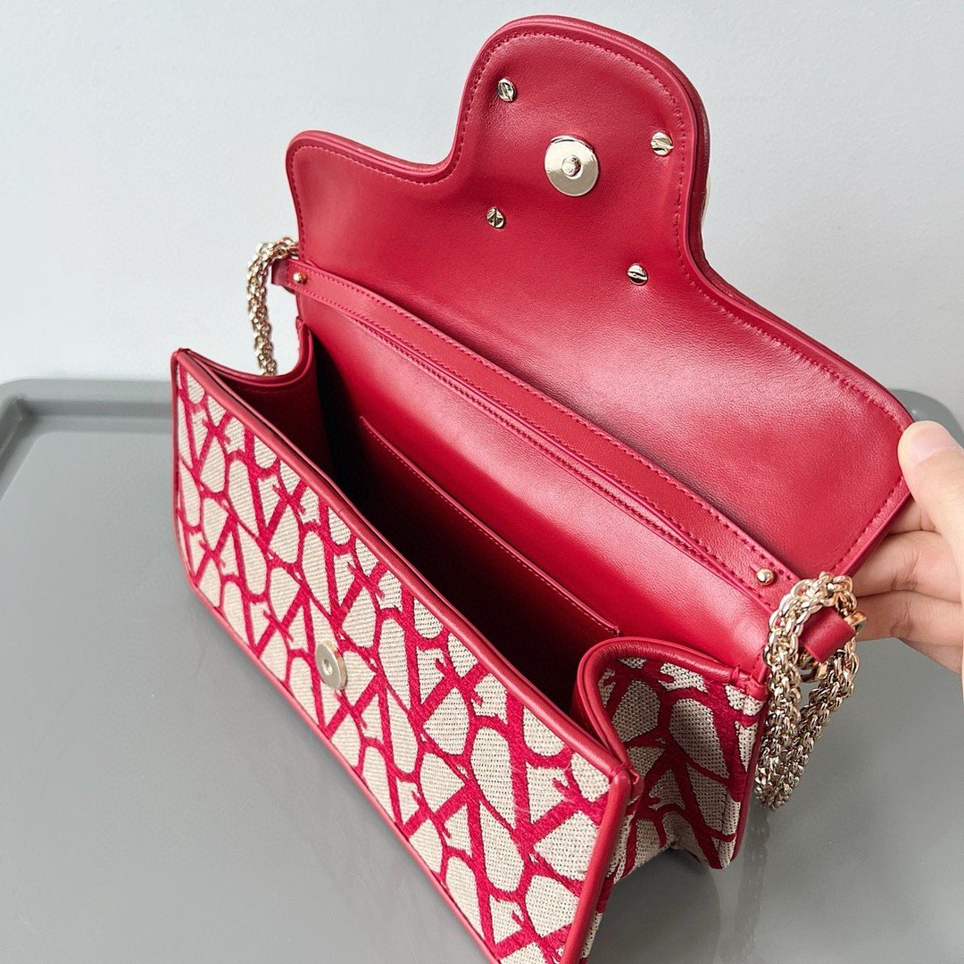 Valentino Large Loco Shoulder Bag in Red Toile Iconographe