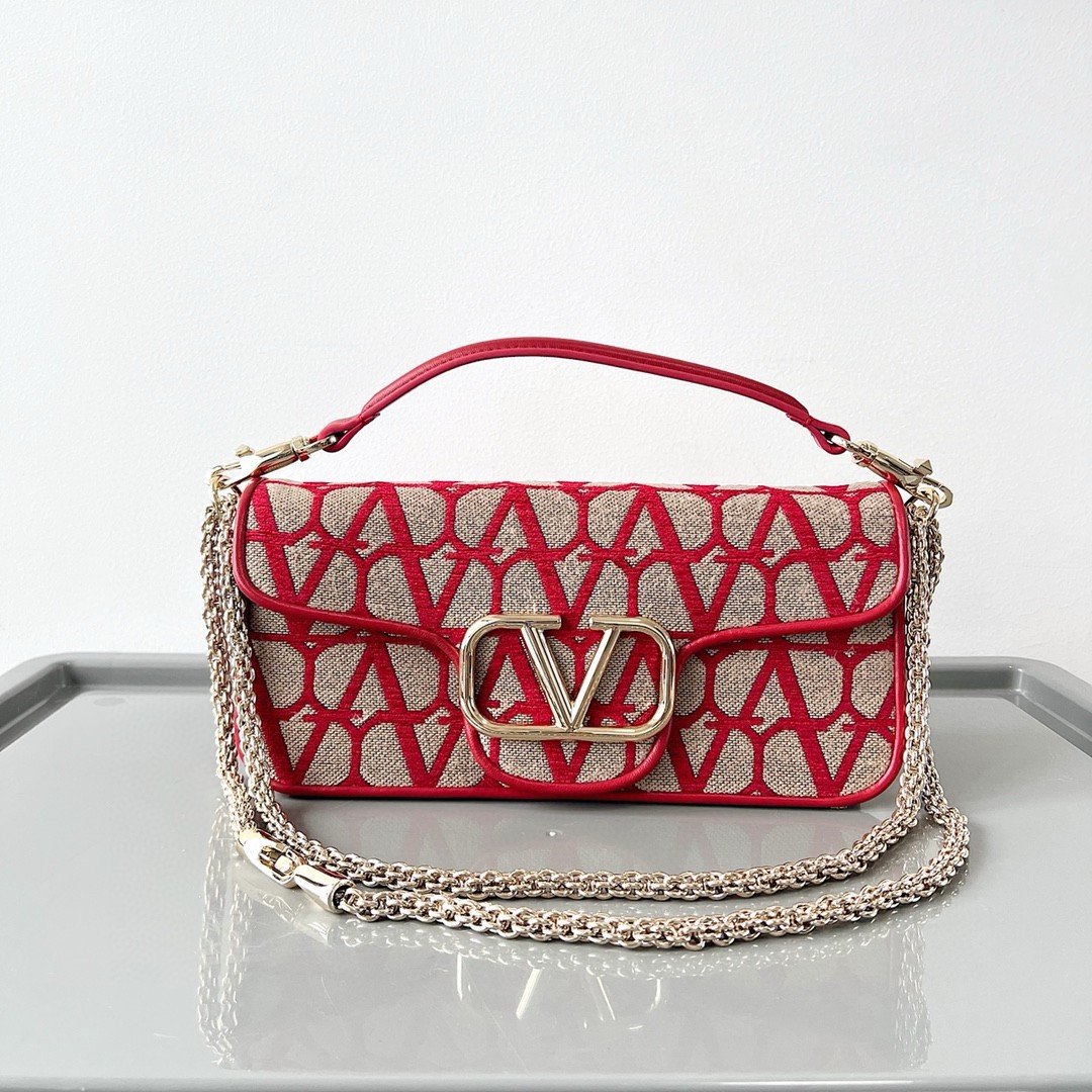 Valentino Large Loco Shoulder Bag in Red Toile Iconographe