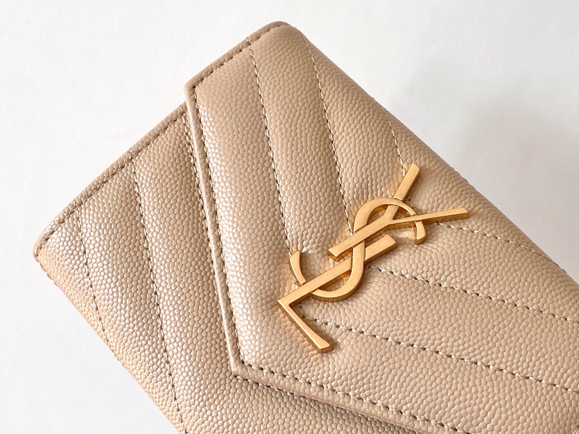 Saint Laurent Cassandre Small Envelope Wallet in Beige Matelasse Leather