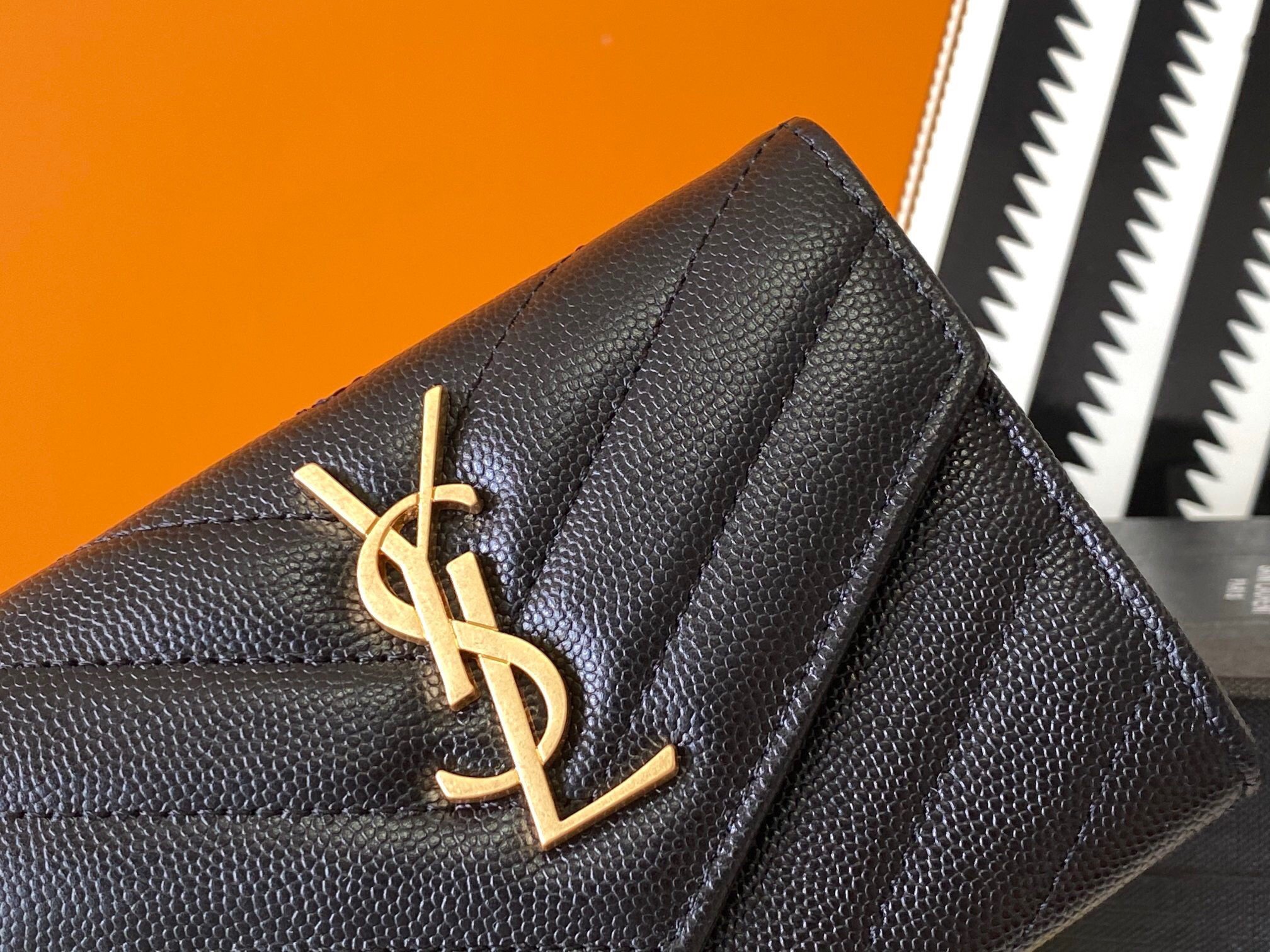 Saint Laurent Cassandre Small Envelope Wallet in Black Matelasse Leather