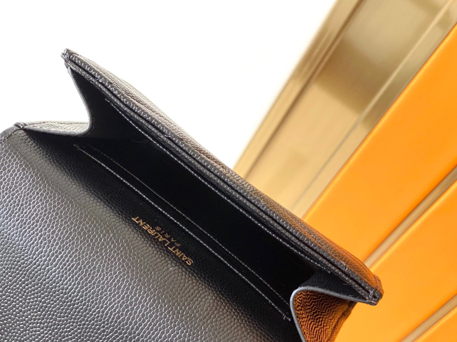 Saint Laurent Cassandre Small Envelope Wallet in Black Matelasse Leather