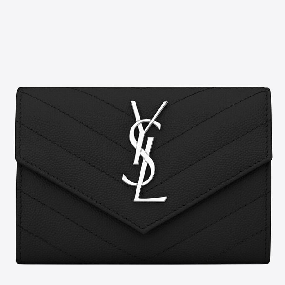 Saint Laurent Cassandre Small Envelope Wallet in Noir Matelasse Leather