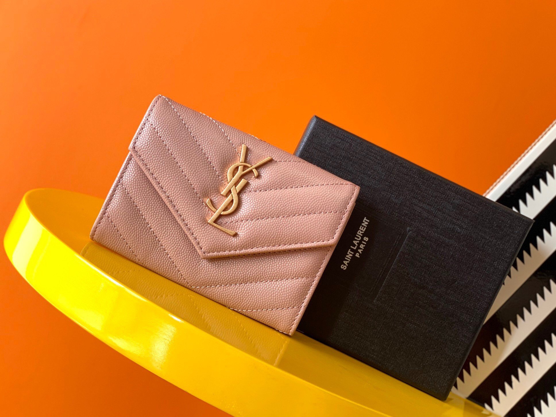 Saint Laurent Cassandre Small Envelope Wallet in Pink Matelasse Leather