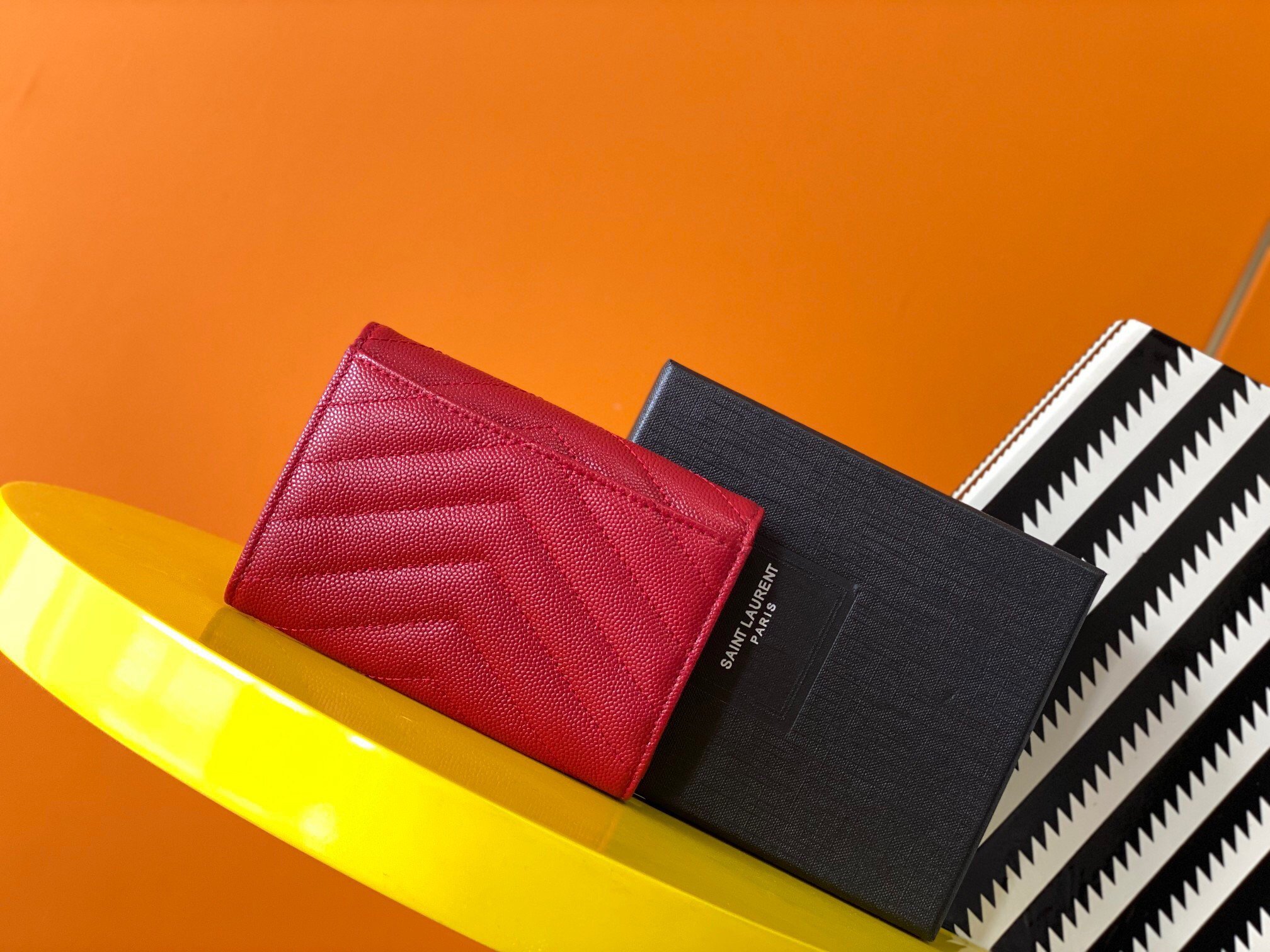 Saint Laurent Cassandre Small Envelope Wallet in Red Matelasse Leather