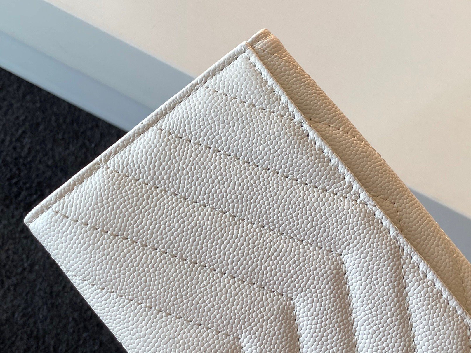 Saint Laurent Cassandre Small Envelope Wallet in White Matelasse Leather