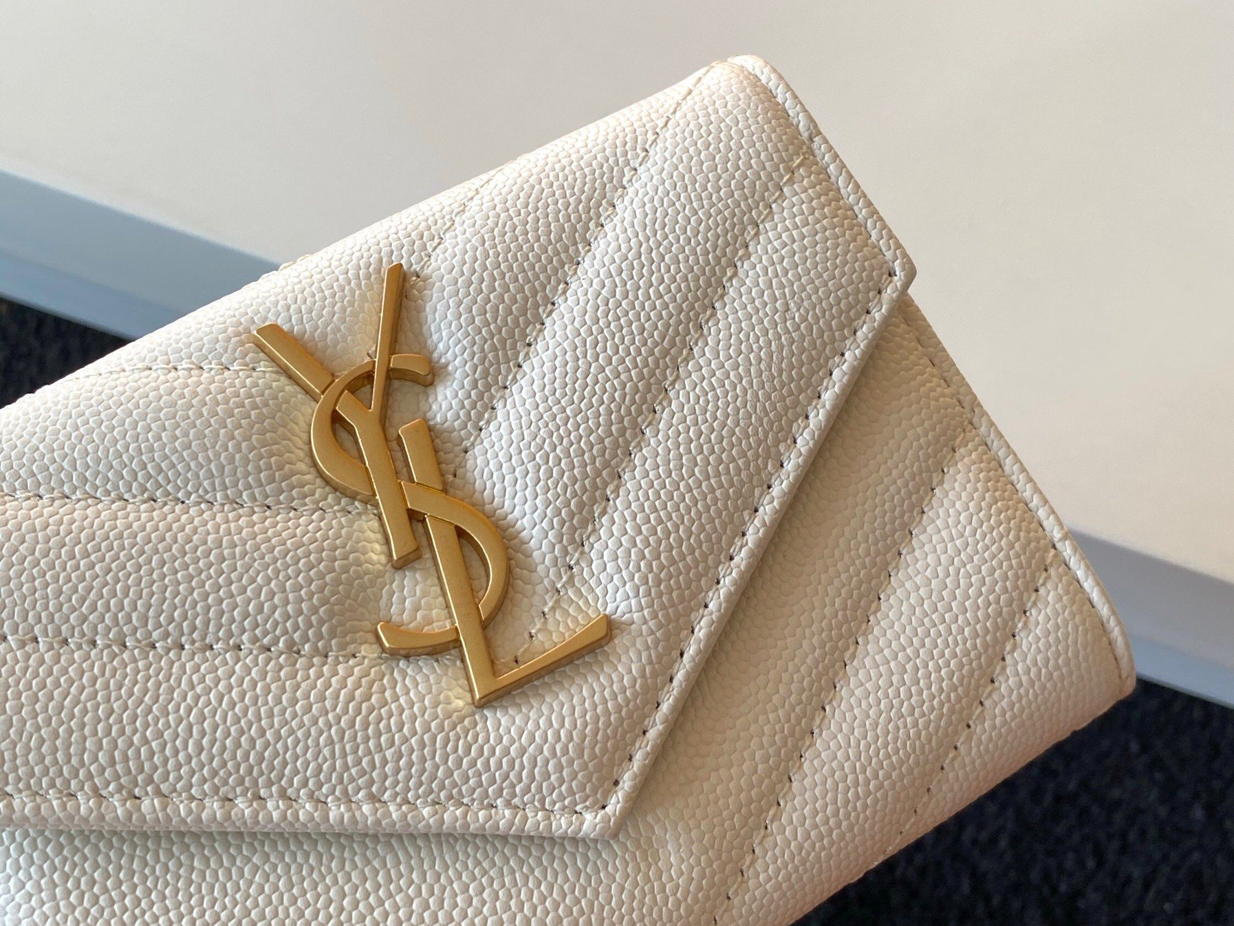 Saint Laurent Cassandre Small Envelope Wallet in White Matelasse Leather