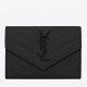 Saint Laurent Cassandre Small Envelope All Black Wallet in Matelasse Leather