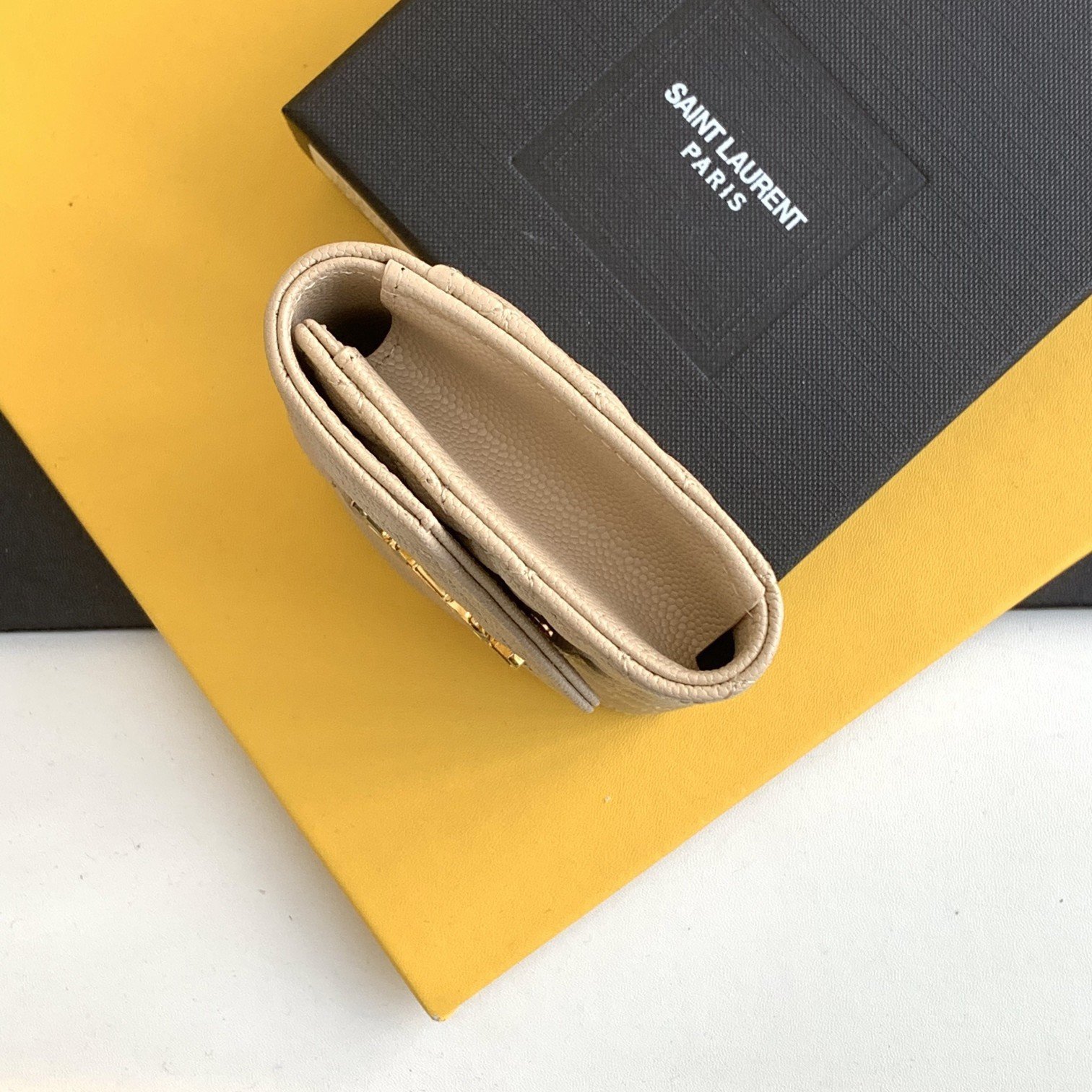 Saint Laurent Small Envelope Wallet in Beige Matelasse Leather