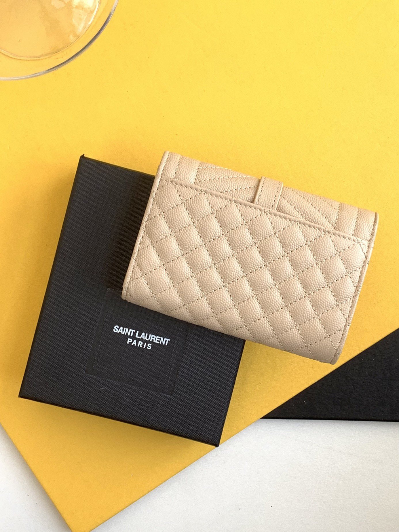 Saint Laurent Small Envelope Wallet in Beige Matelasse Leather