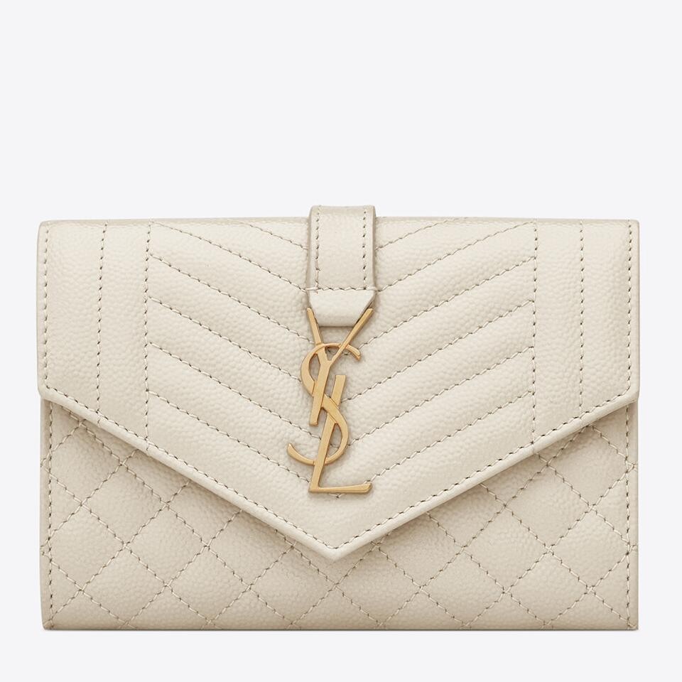 Saint Laurent Small Envelope Wallet in White Matelasse Leather