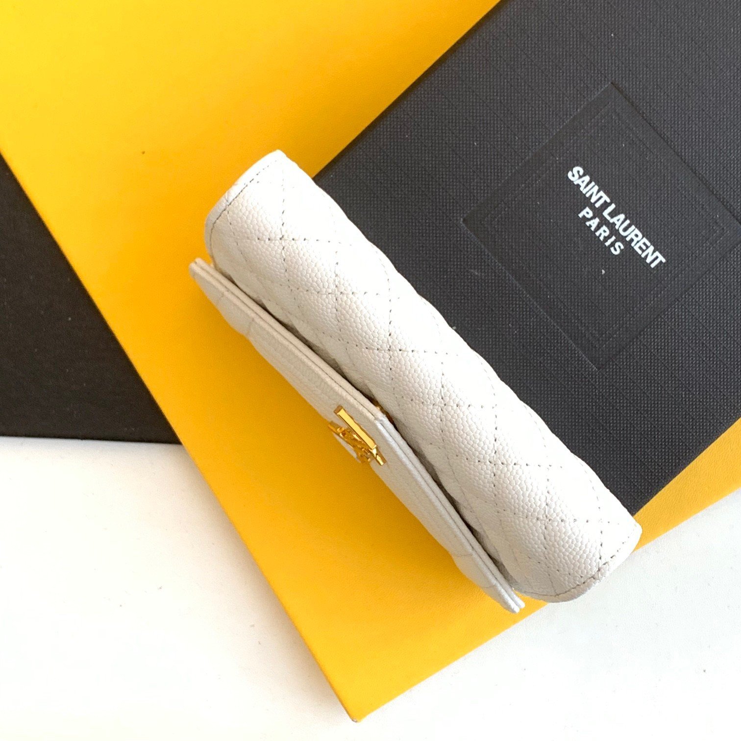 Saint Laurent Small Envelope Wallet in White Matelasse Leather