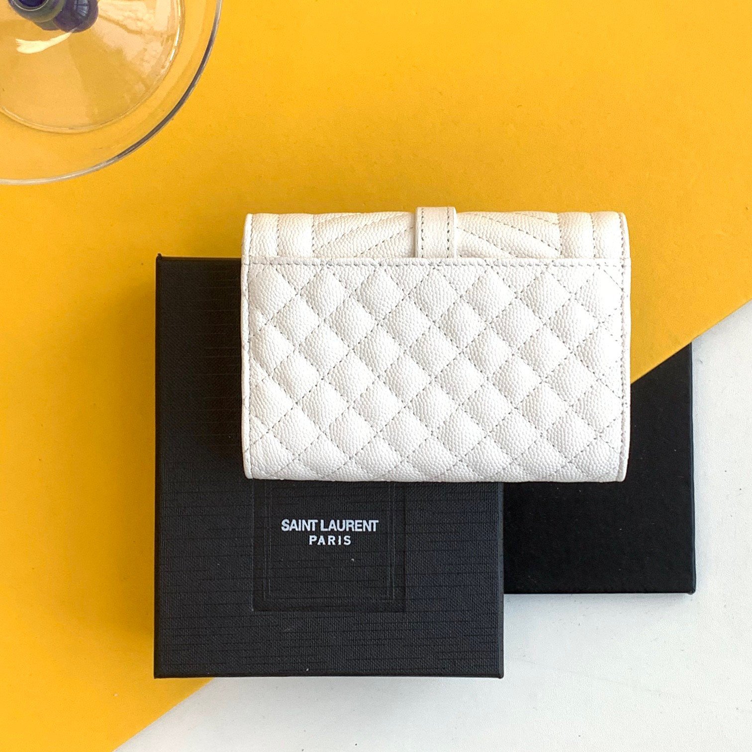 Saint Laurent Small Envelope Wallet in White Matelasse Leather