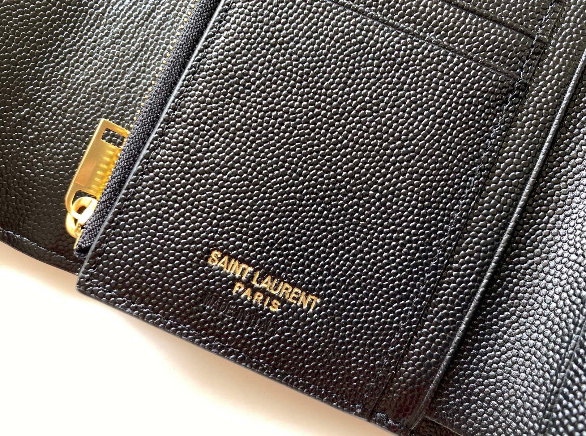 Saint Laurent Cassandre Tri-fold Wallet in Black Matelasse Leather