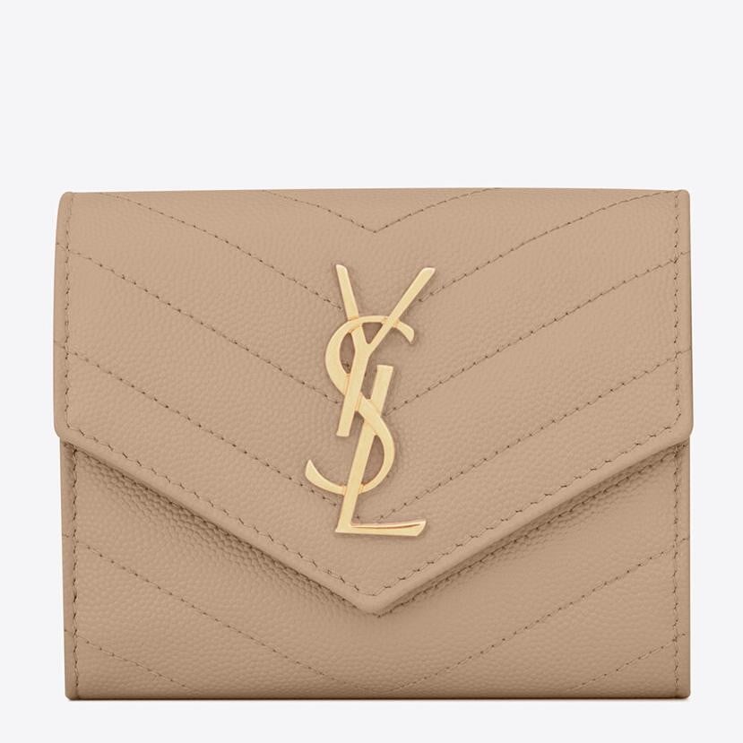 Saint Laurent Cassandre Tri-fold Wallet in Beige Matelasse Leather