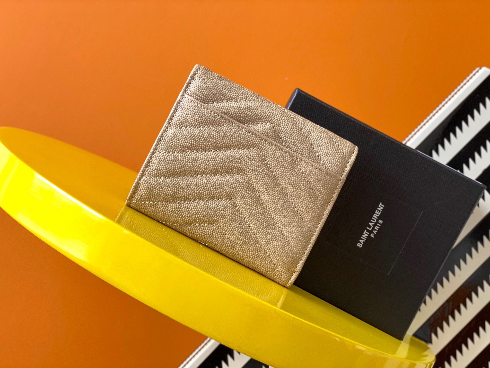 Saint Laurent Cassandre Tri-fold Wallet in Beige Matelasse Leather