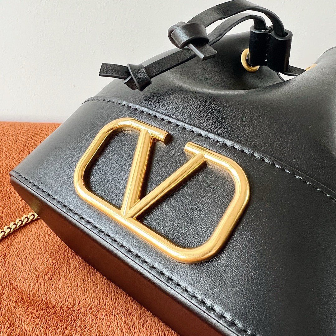 Valentino VLogo Signature Mini Bucket Bag in Black Leather