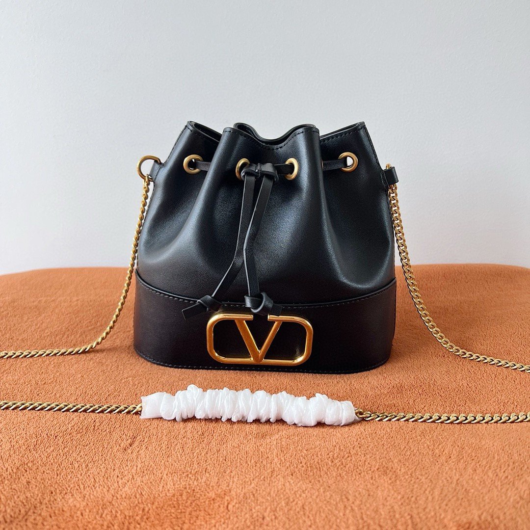 Valentino VLogo Signature Mini Bucket Bag in Black Leather