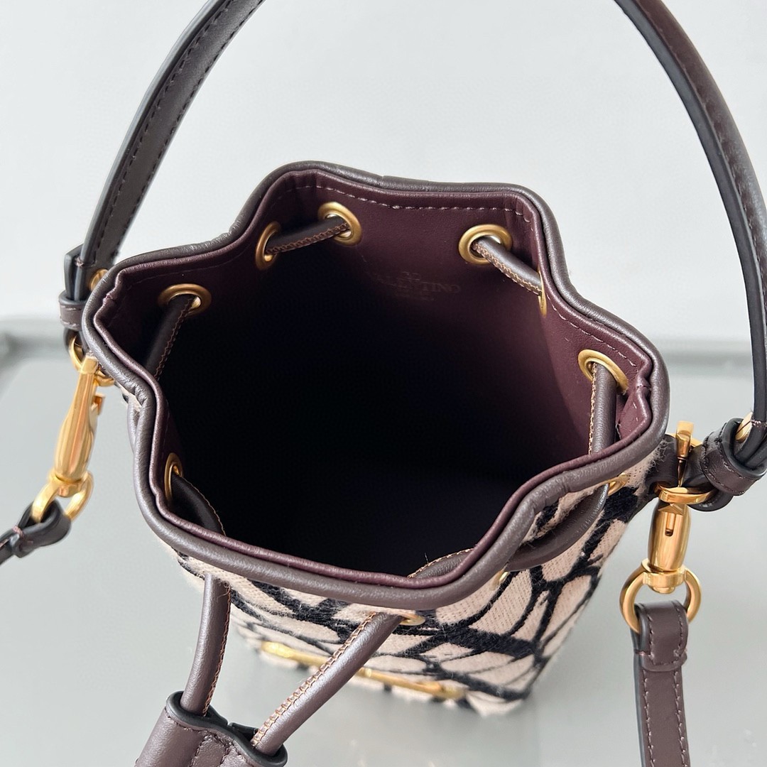 Valentino VLogo Signature Mini Bucket Bag in Black Toile Iconographe