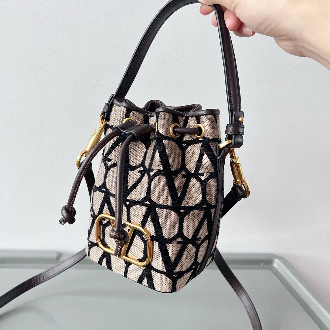 Valentino VLogo Signature Mini Bucket Bag in Black Toile Iconographe