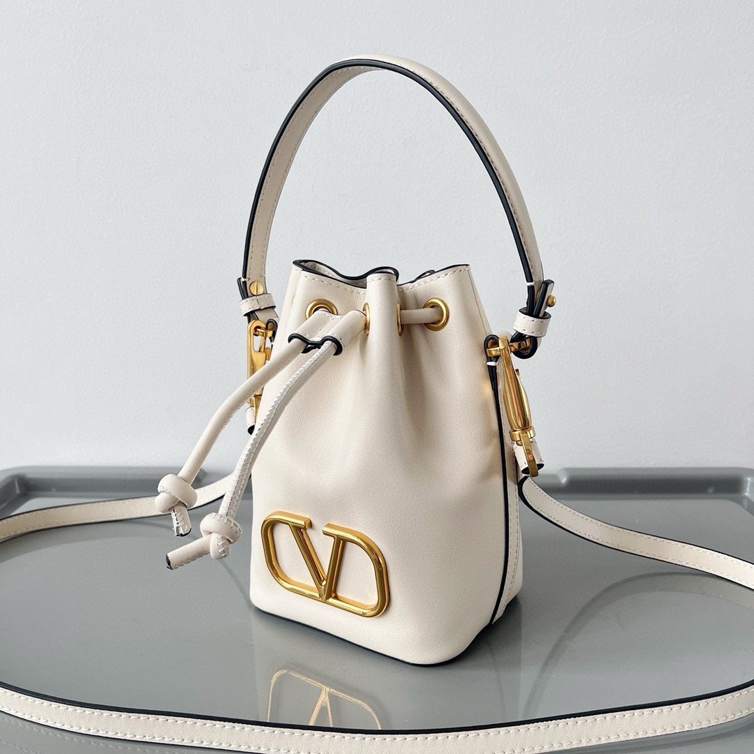 Valentino VLogo Signature Mini Bucket Bag in White Calfskin