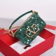 Valentino Small Loco Shoulder Bag with Green 3D-effect Embroidery