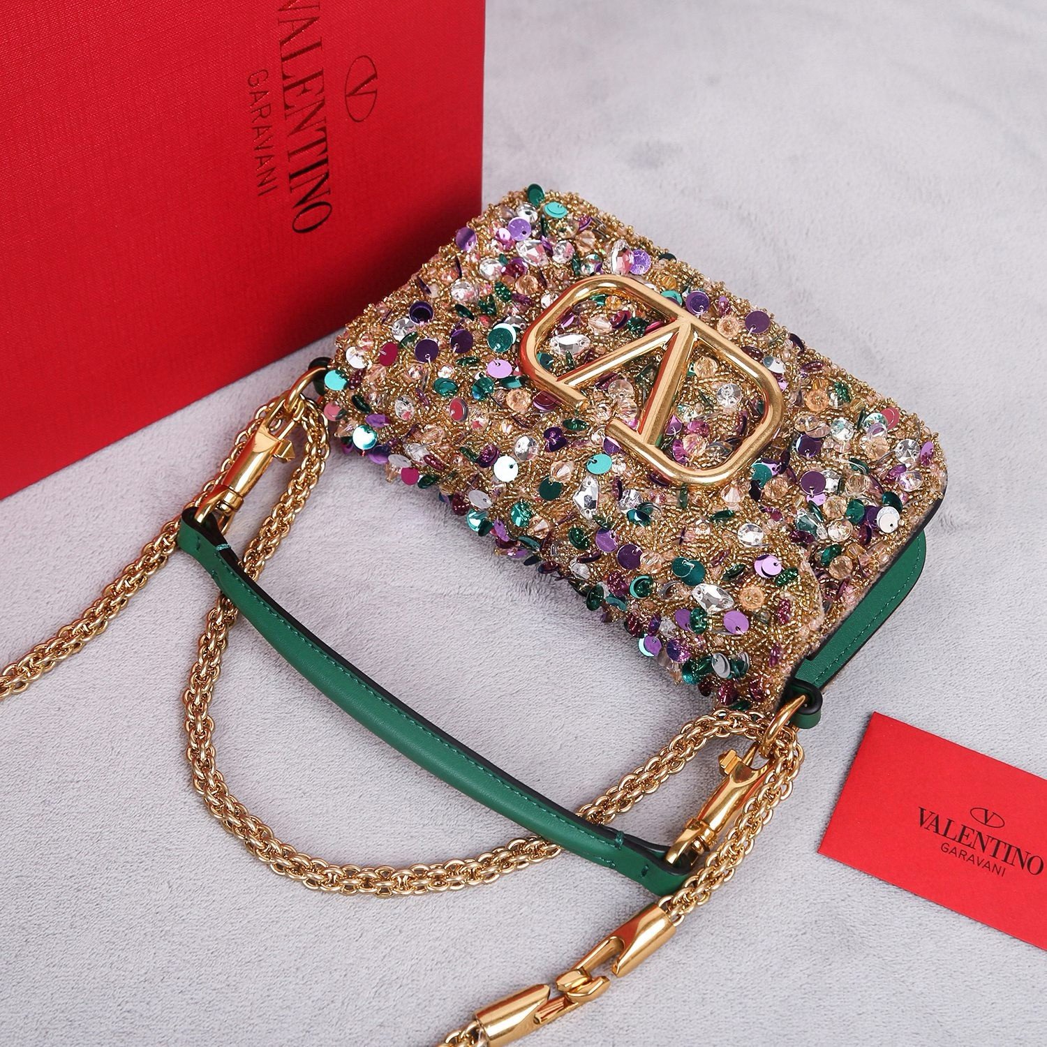 Valentino Small Loco Shoulder Bag with Gold 3D-effect Embroidery