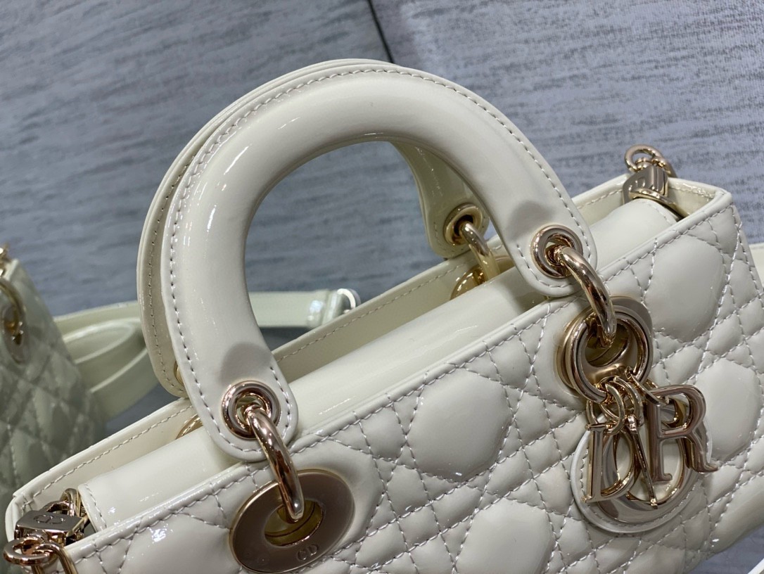 Dior Lady D-Joy Small Bag in White Patent Calfskin