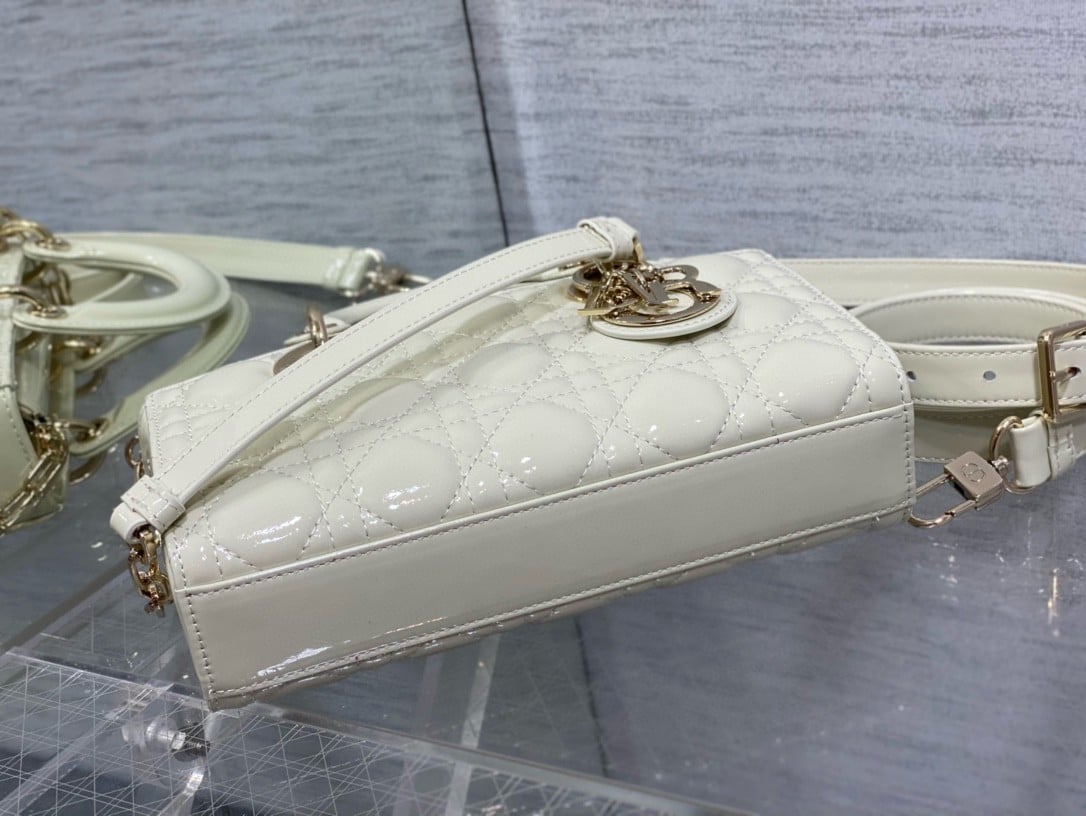 Dior Lady D-Joy Small Bag in White Patent Calfskin