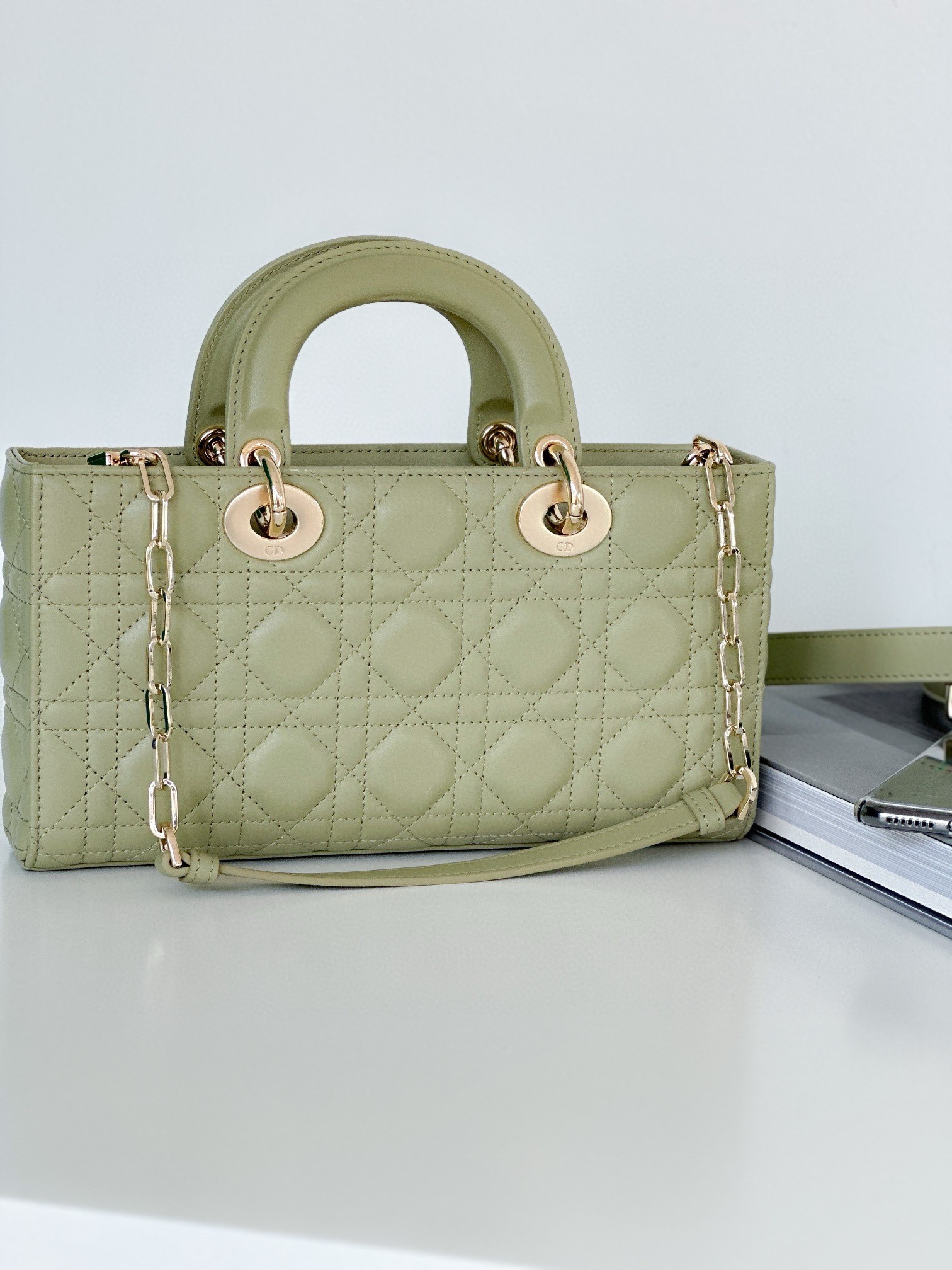 Dior Lady D-Joy Medium Bag In Ethereal Green Cannage Lambskin