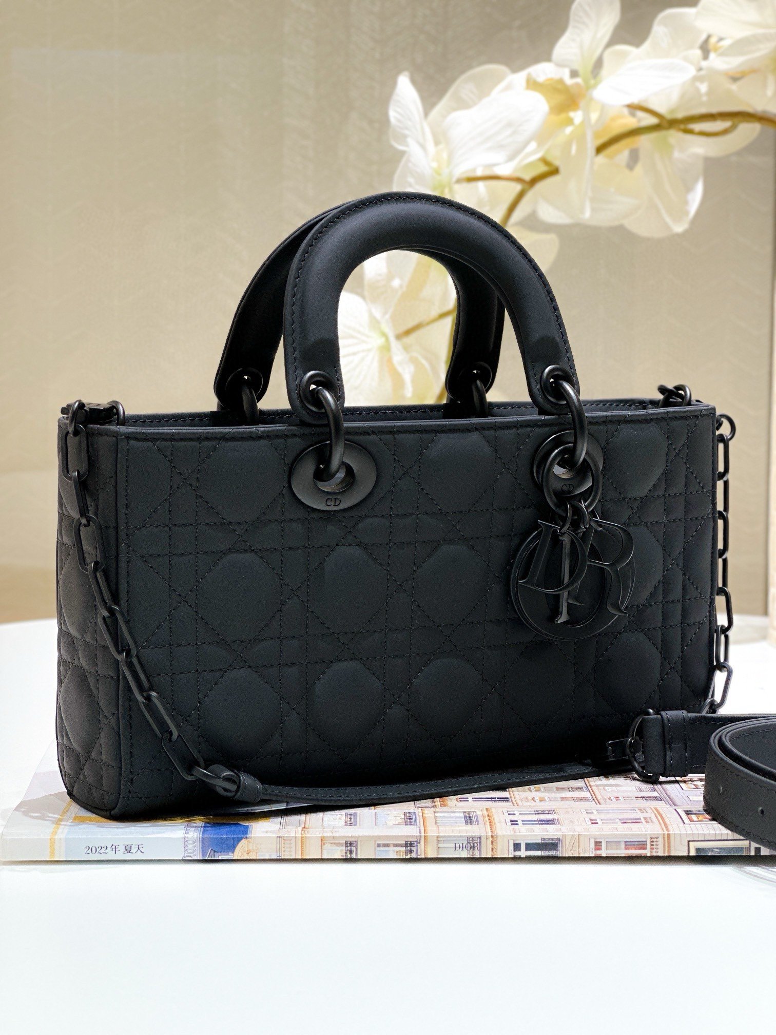 Dior Lady D-Joy Medium Bag in Black Ultramatte Calfskin