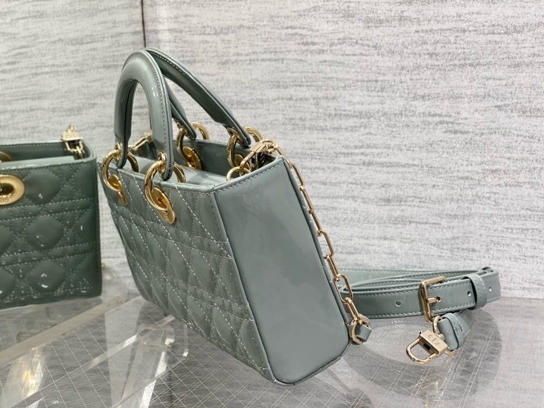 Dior Lady D-Joy Medium Bag in Grey Patent Cannage Calfskin