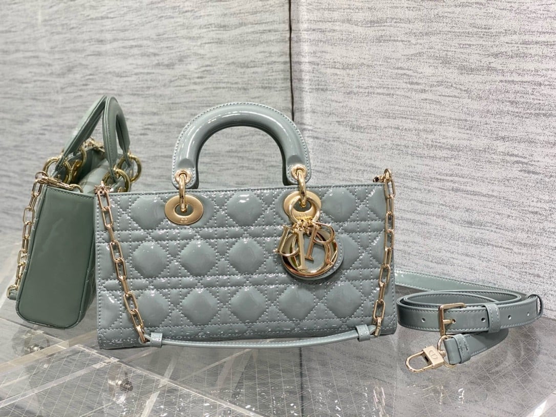 Dior Lady D-Joy Medium Bag in Grey Patent Cannage Calfskin