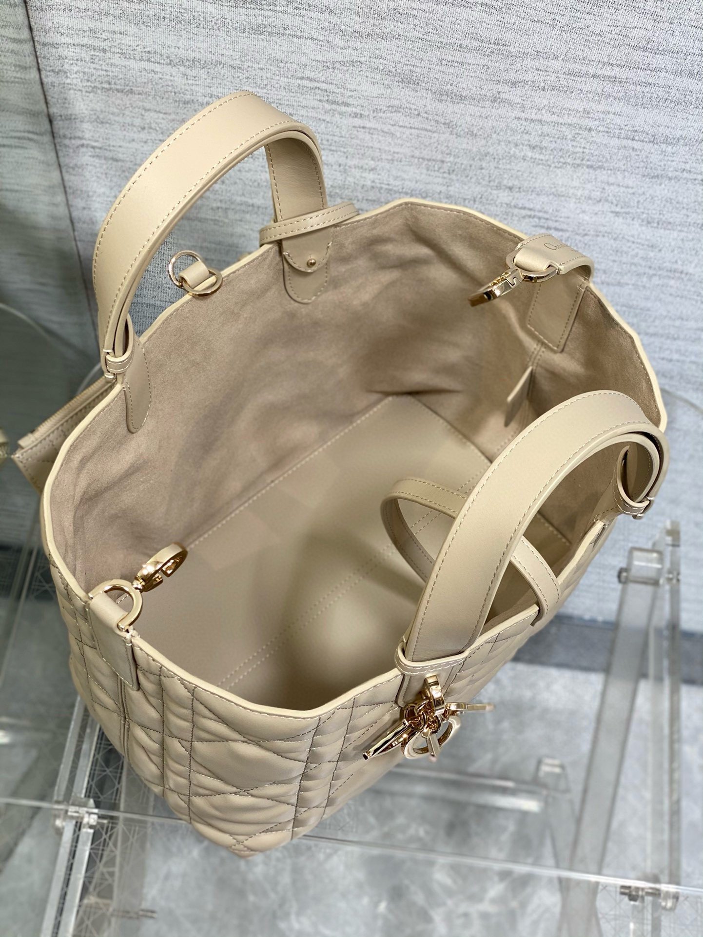 Dior Toujours Medium Bag in Beige Macrocannage Calfskin