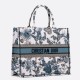 Dior Large Book Tote Bag in White and Blue Toile de Jouy Mexico Embroidery