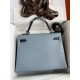 Hermes HSS Kelly 32 Bicolor Bag in Blue Lin and Blue Clemence Leather