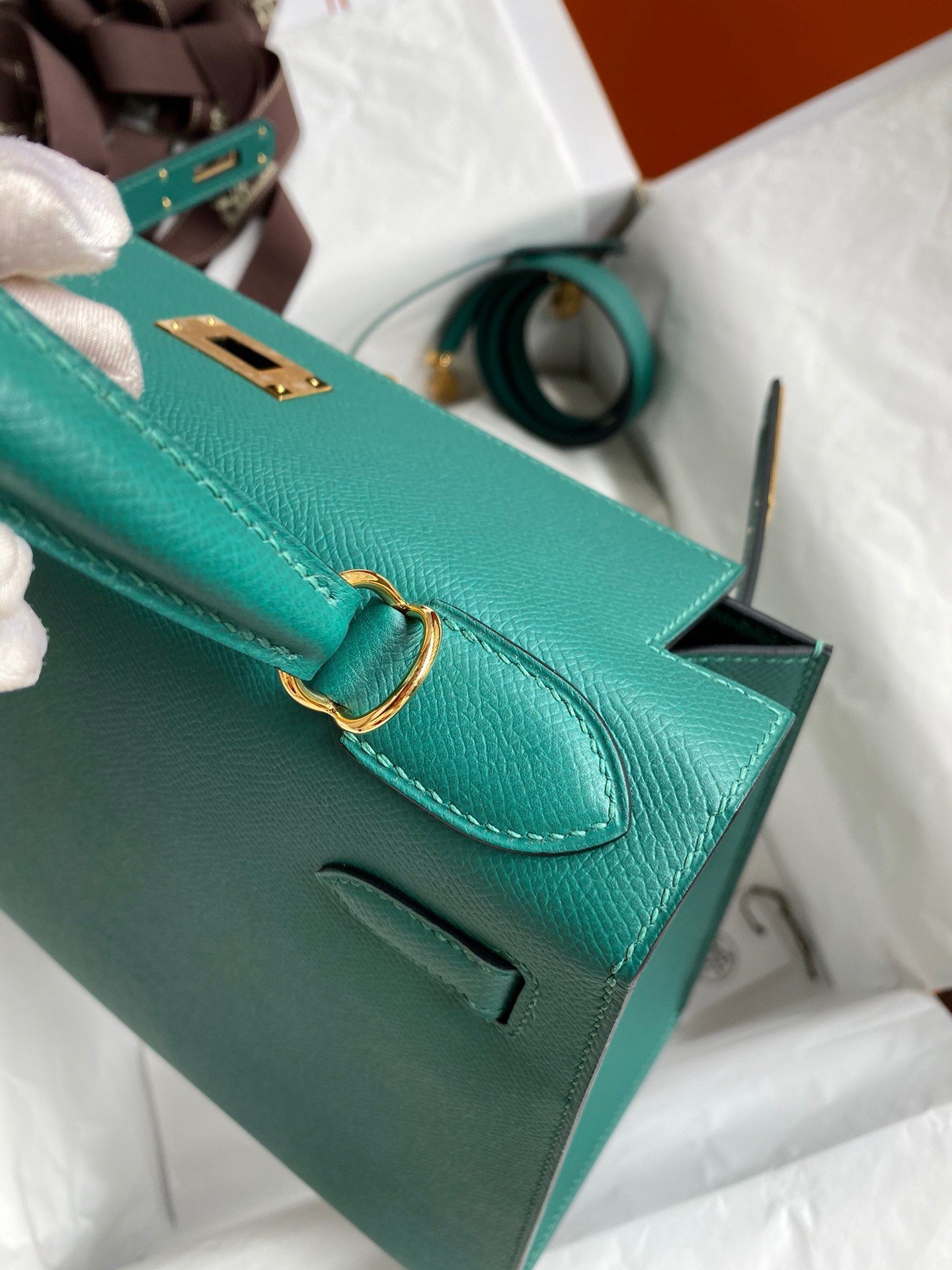 Hermes Kelly Sellier 32 Handmade Bag in Malachite Epsom Calfskin