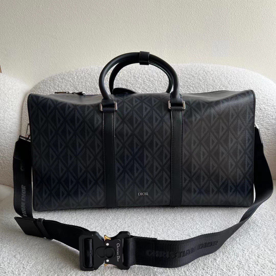 Dior Lingot 50 Duffle Bag In Black CD Diamond Canvas