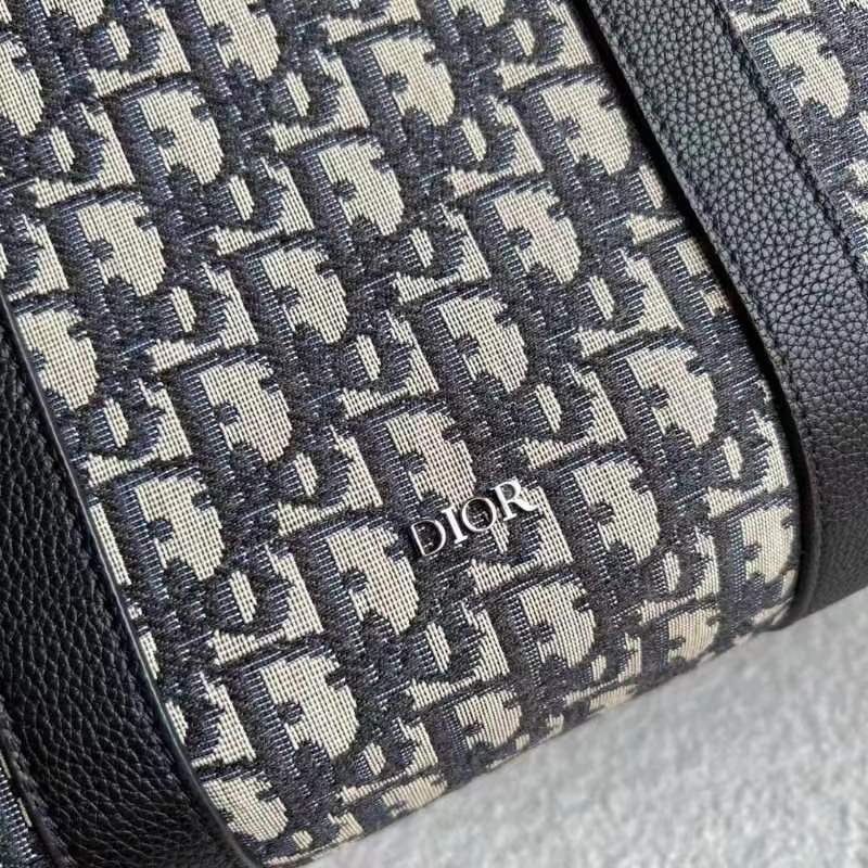 Dior Lingot 50 Duffle Bag In Black Oblique Jacquard