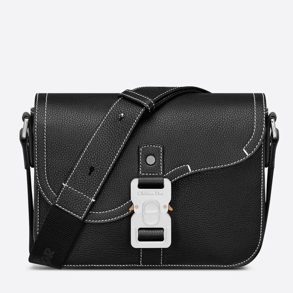 Dior Men's Small Saddle Messenger Bag In Black Grained Calfskin