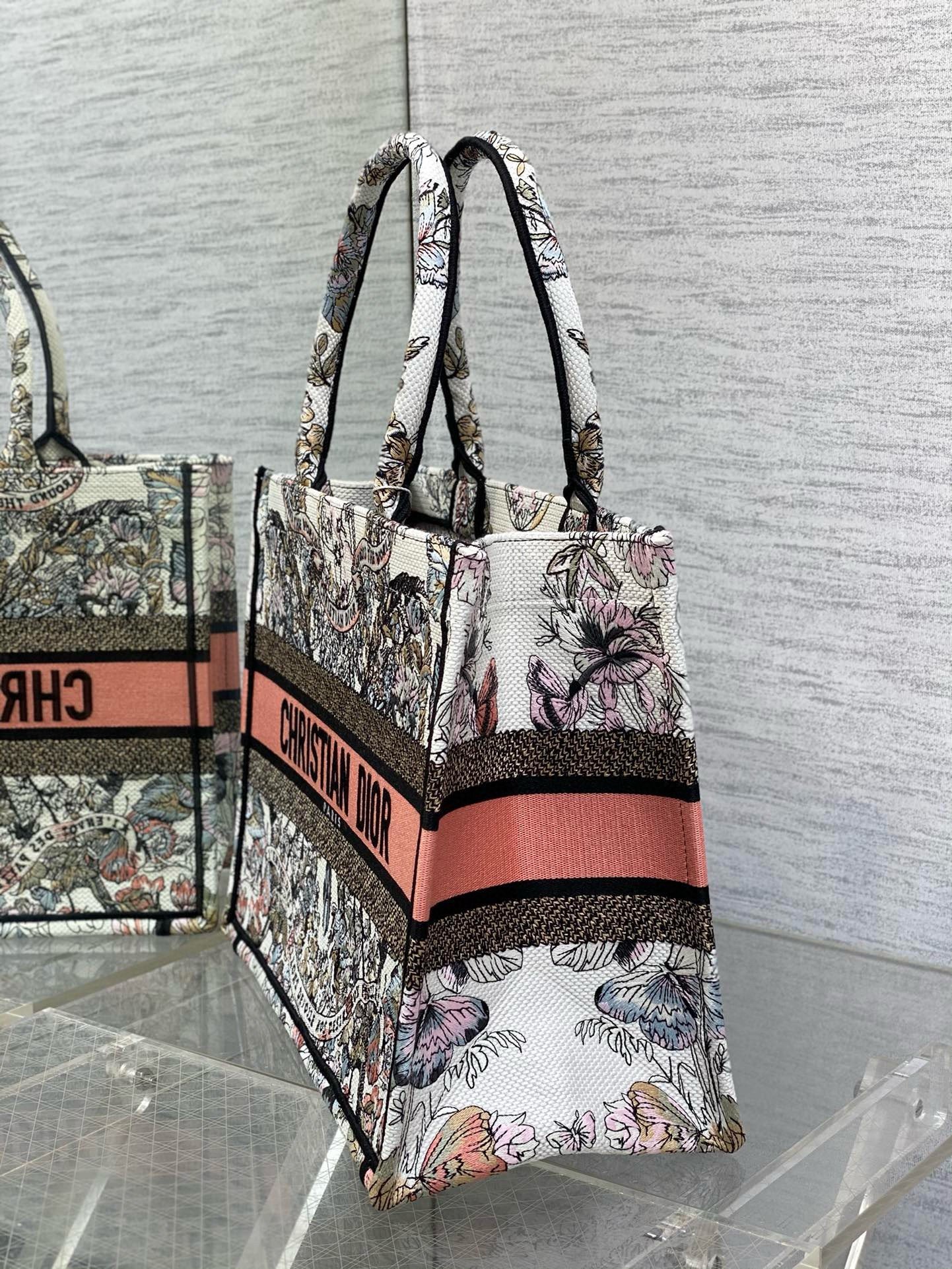 Dior Medium Book Tote Bag in Butterfly Around The World Embroidery