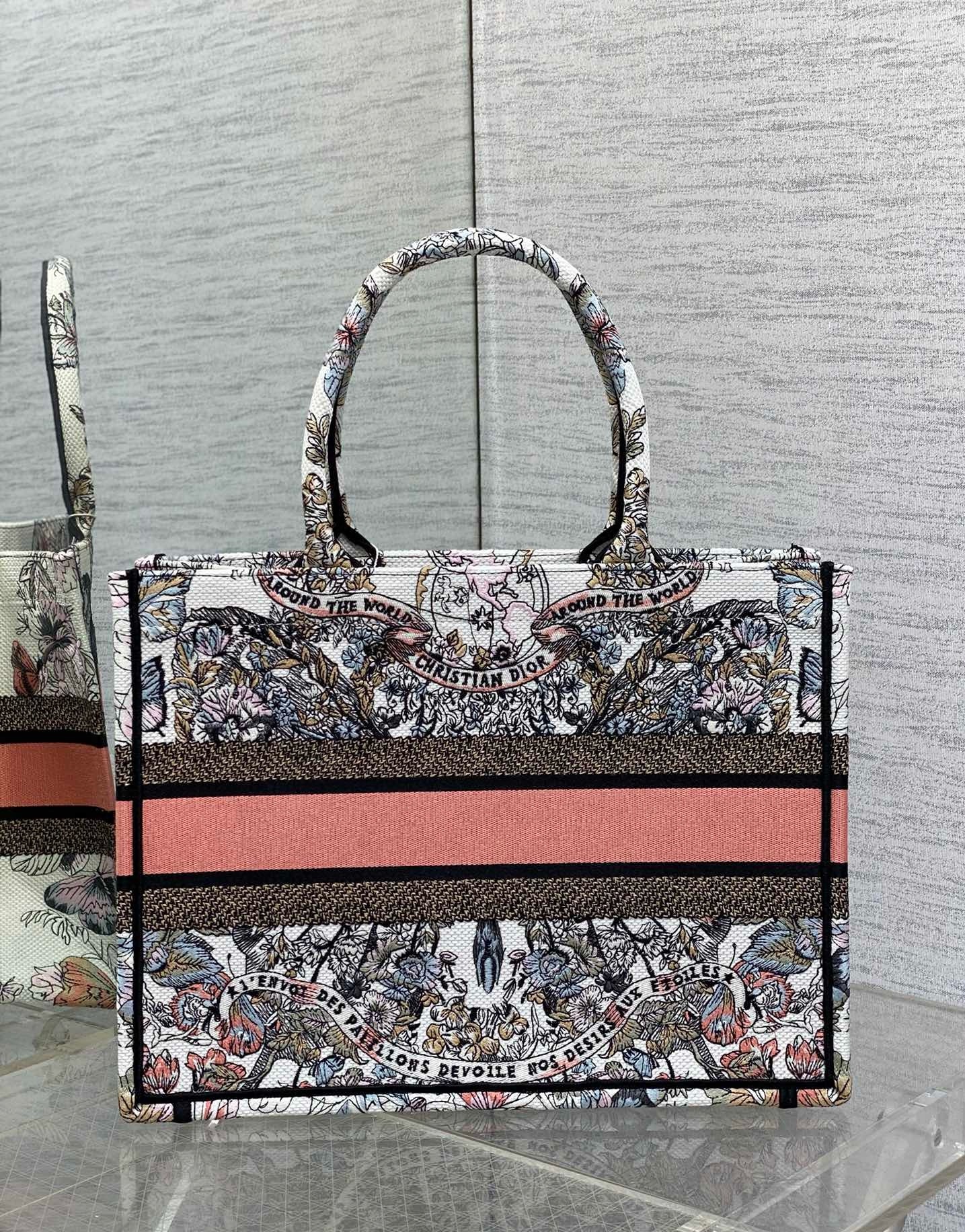 Dior Medium Book Tote Bag in Butterfly Around The World Embroidery