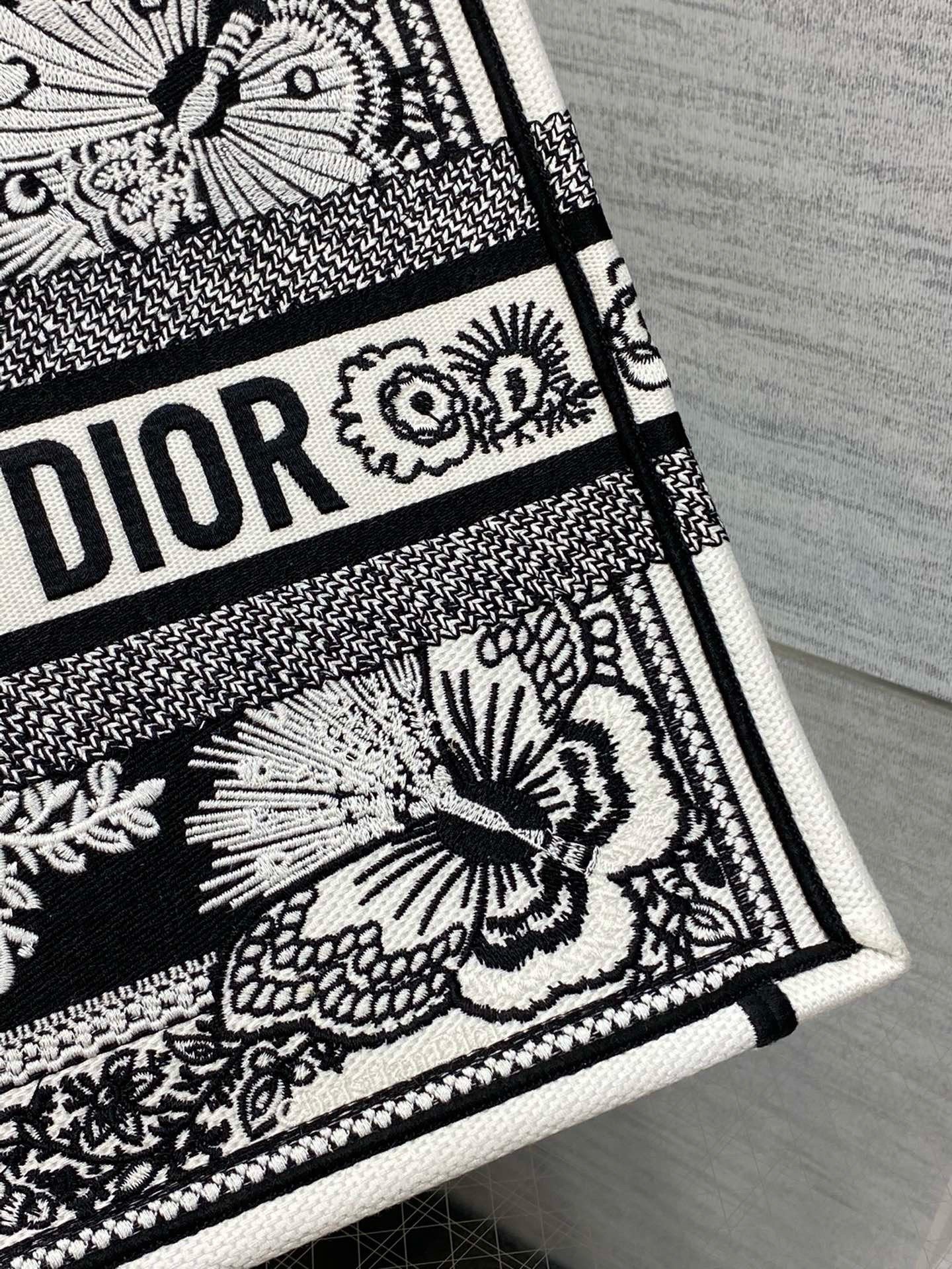 Dior Medium Book Tote Bag in Black and White Butterfly Bandana Embroidery