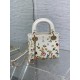 Dior Lady Dior Mini Bag in White Calfskin with Multicolor Small Flowers