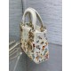 Dior Lady Dior Mini Bag in White Calfskin with Multicolor Small Flowers